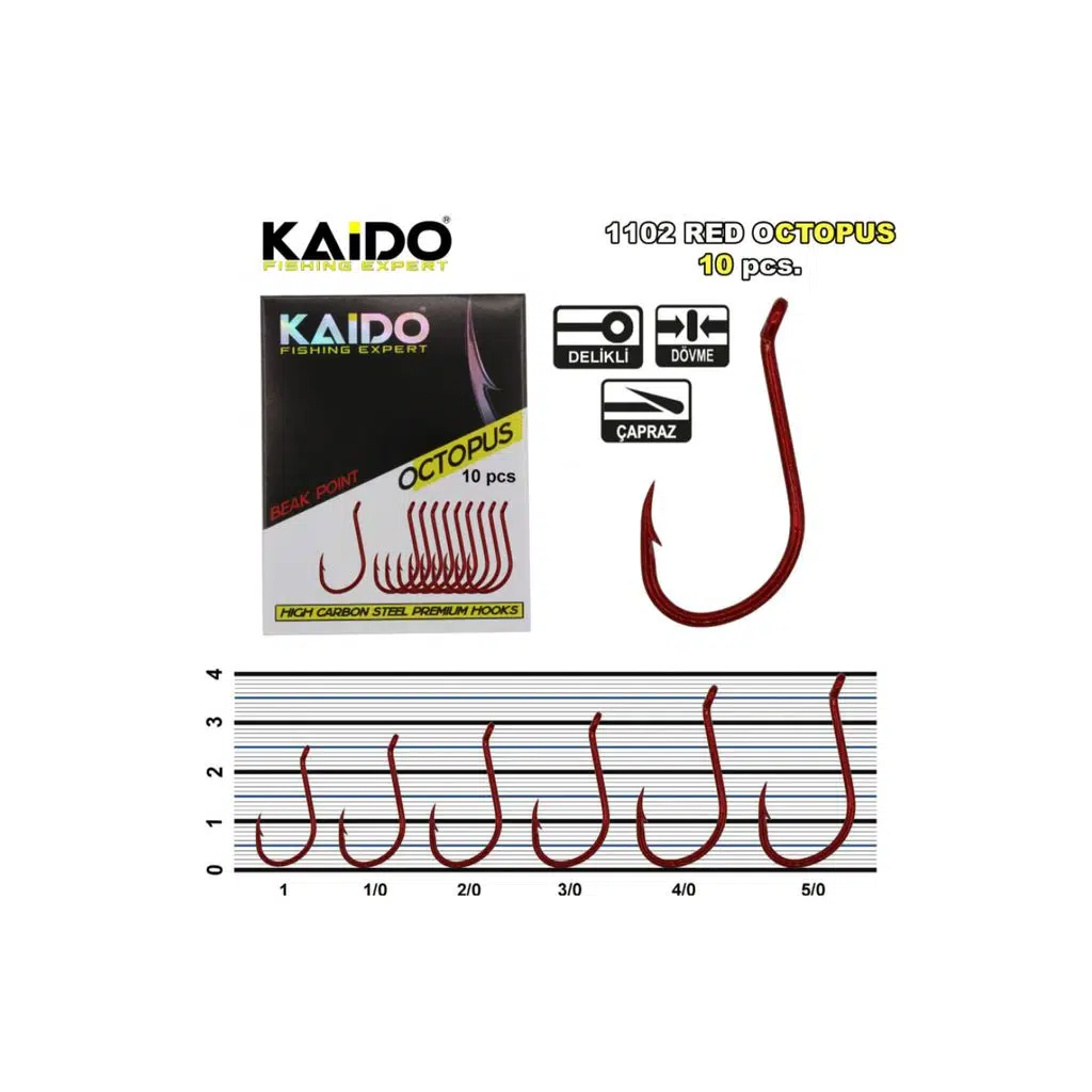 Kaido Red Octopus Beak Olta İğnesi 1102 (10 Pcs) No:5/0