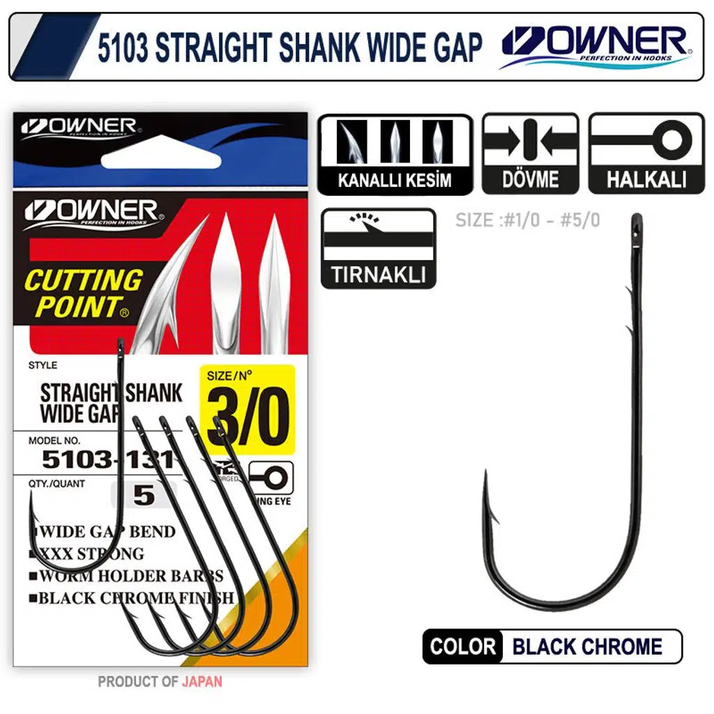 Owner 5103 Straight Shank Wide Gap Uzun Sap Lüfer İğnesi No:2/0