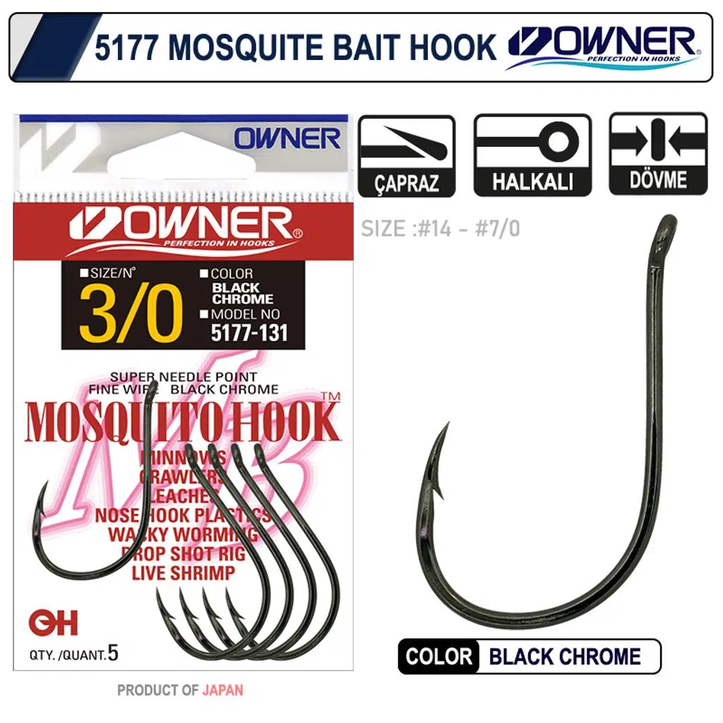 Owner 5177 Mosquito Hook Black Chrome İğne No:2/0